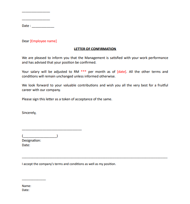 confirmation letter